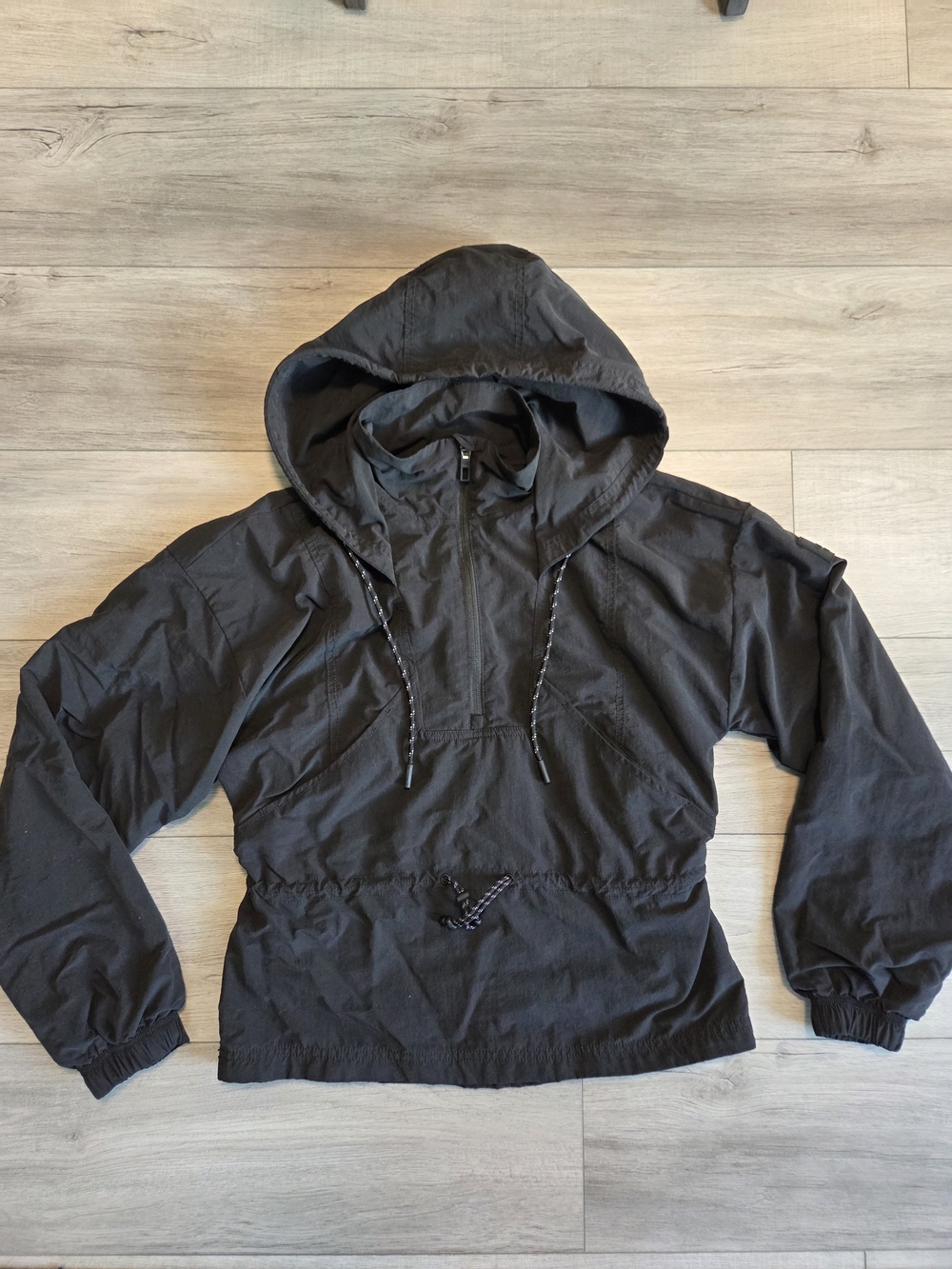 Calia Black Quarter Zip Cinch Waist Cropped Windbreaker XS